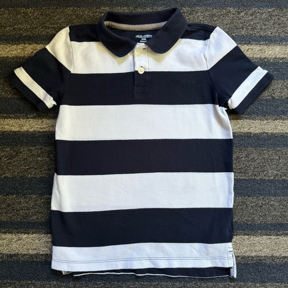 Old Navy Black and White Striped Polo Shirt Size 5 - Picture 1 of 3